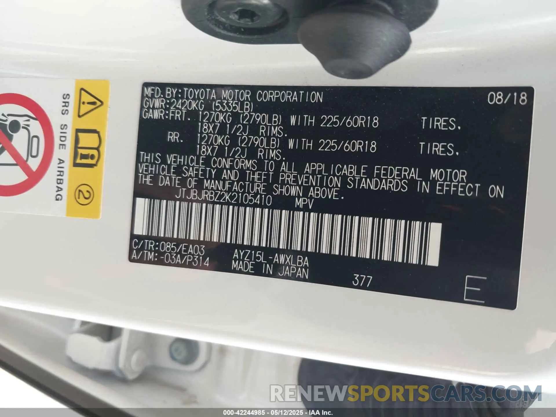 9 Фотография поврежденного автомобиля JTJBJRBZ2K2105410 LEXUS NX 300H 2019