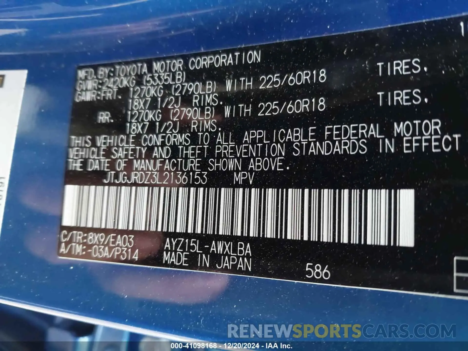 9 Фотография поврежденного автомобиля JTJGJRDZ3L2136153 LEXUS NX 300H 2020