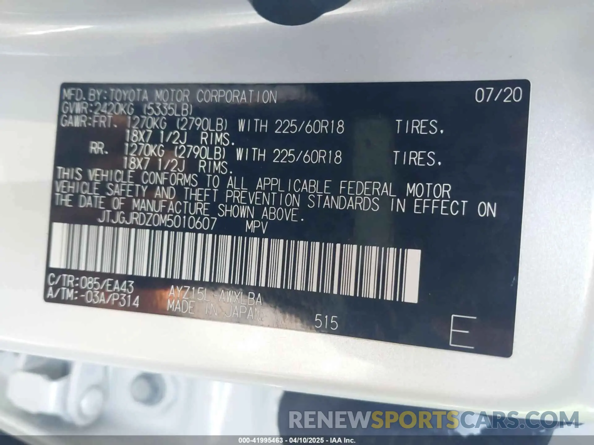 9 Фотография поврежденного автомобиля JTJGJRDZ0M5010607 LEXUS NX 300H 2021