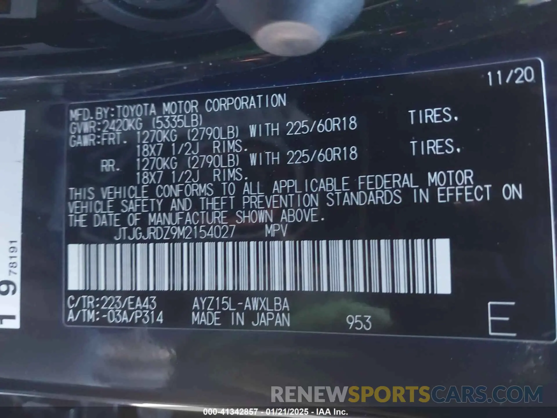 9 Фотография поврежденного автомобиля JTJGJRDZ9M2154027 LEXUS NX 300H 2021