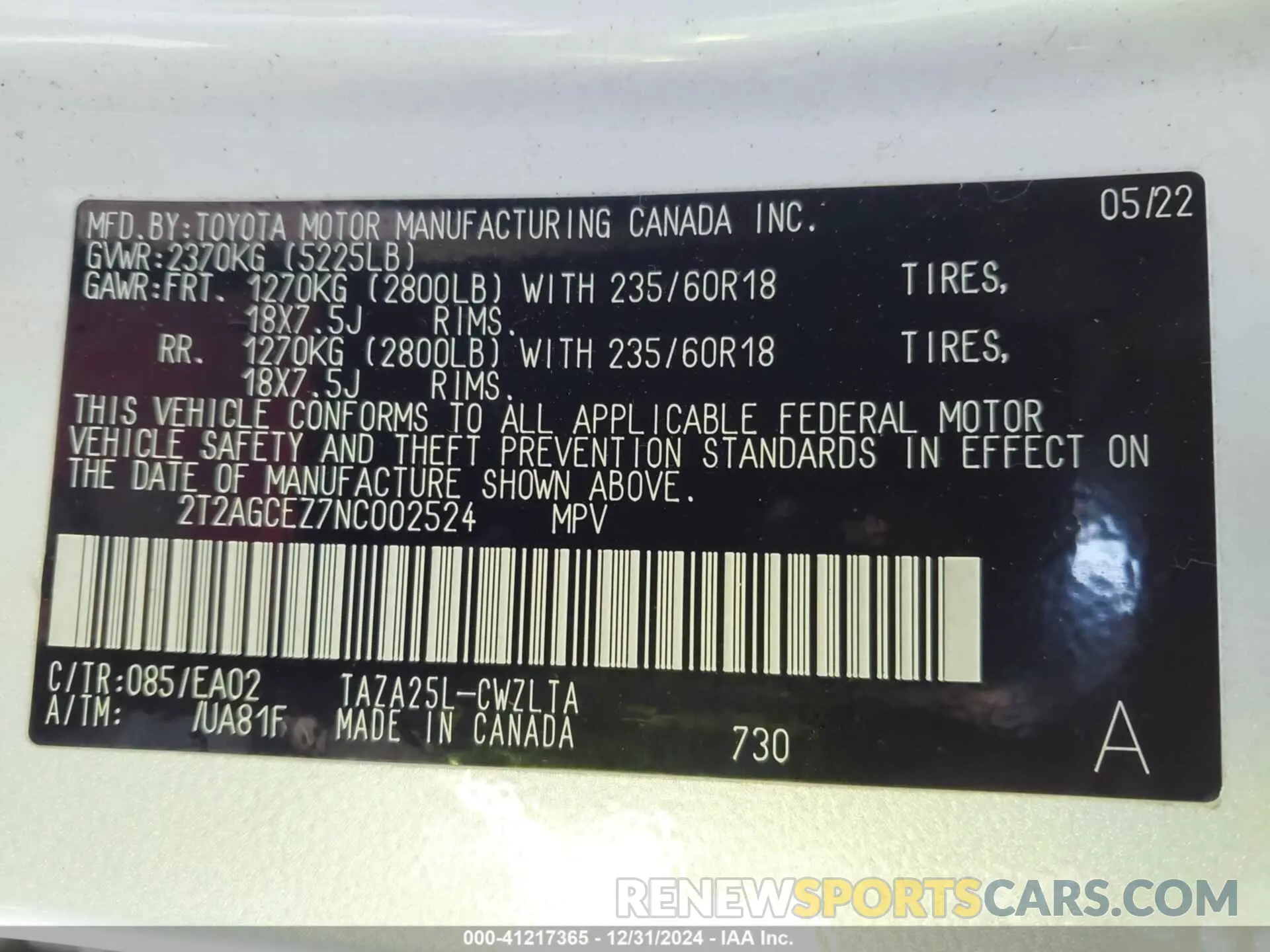 9 Фотография поврежденного автомобиля 2T2AGCEZ7NC002524 LEXUS NX 350 2022