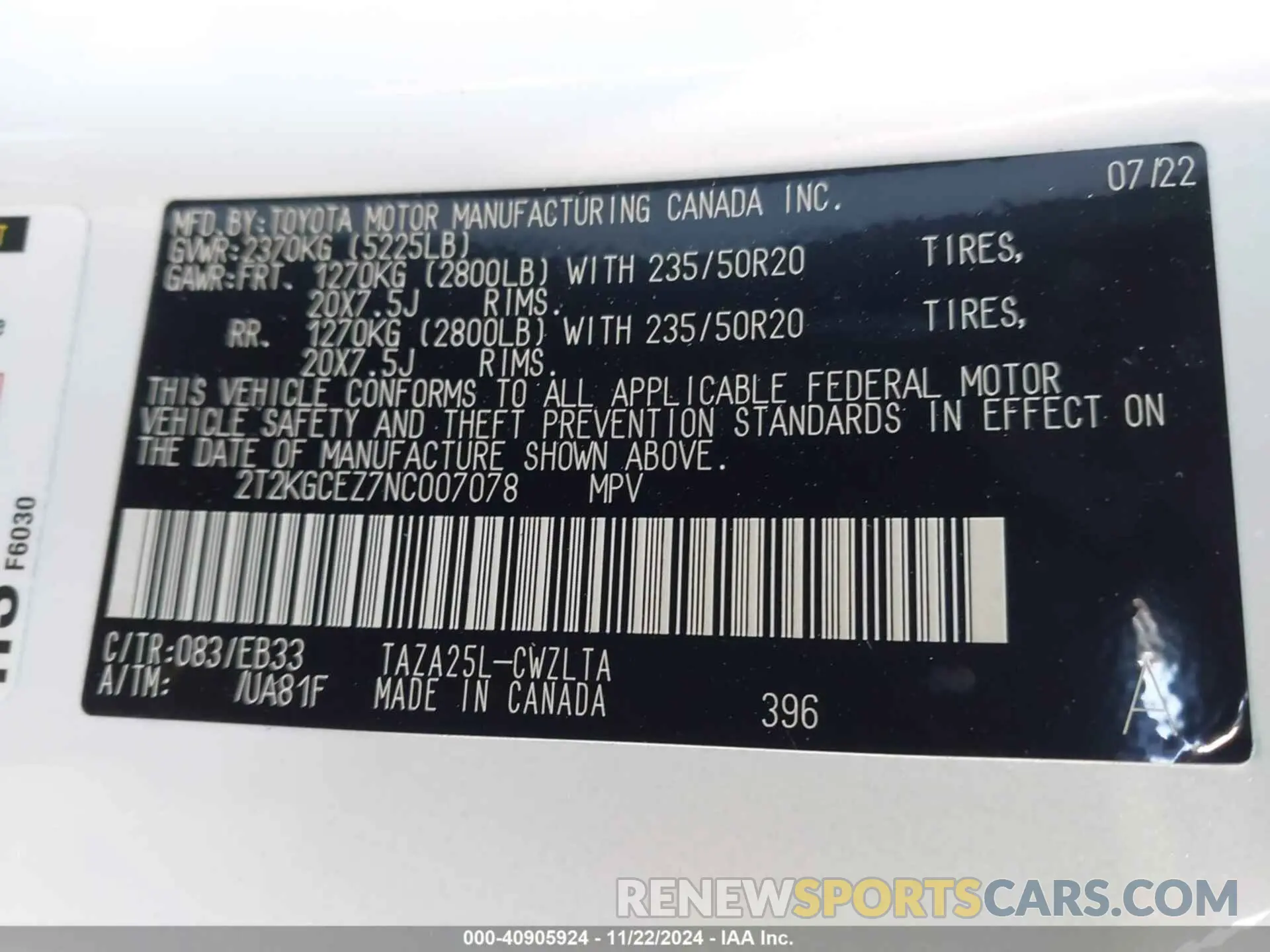 9 Фотография поврежденного автомобиля 2T2KGCEZ7NC007078 LEXUS NX 350 2022