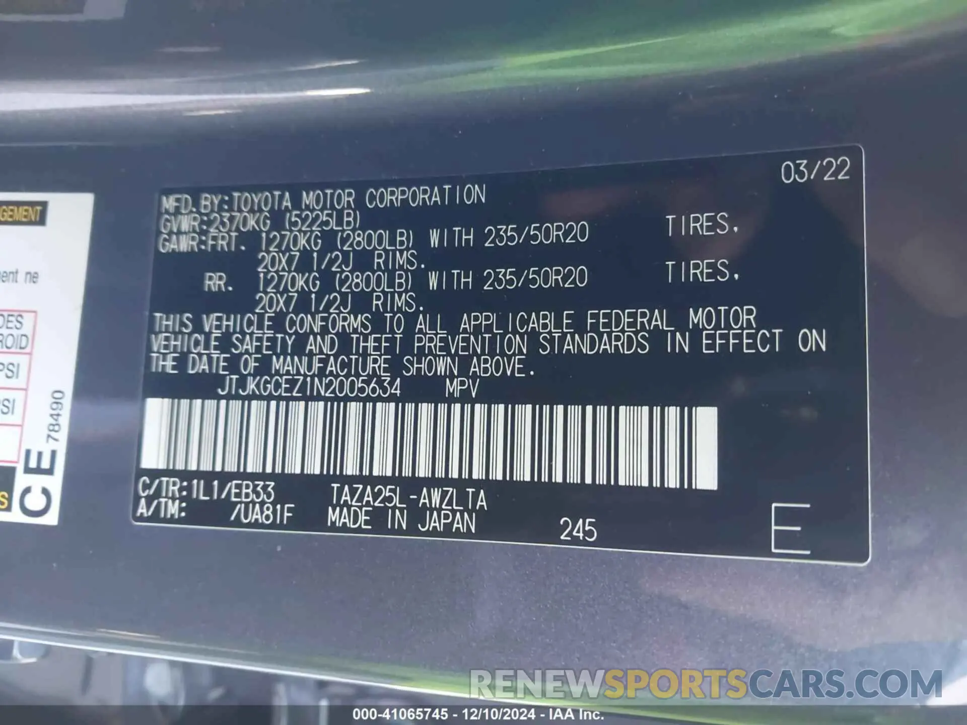 9 Фотография поврежденного автомобиля JTJKGCEZ1N2005634 LEXUS NX 350 2022