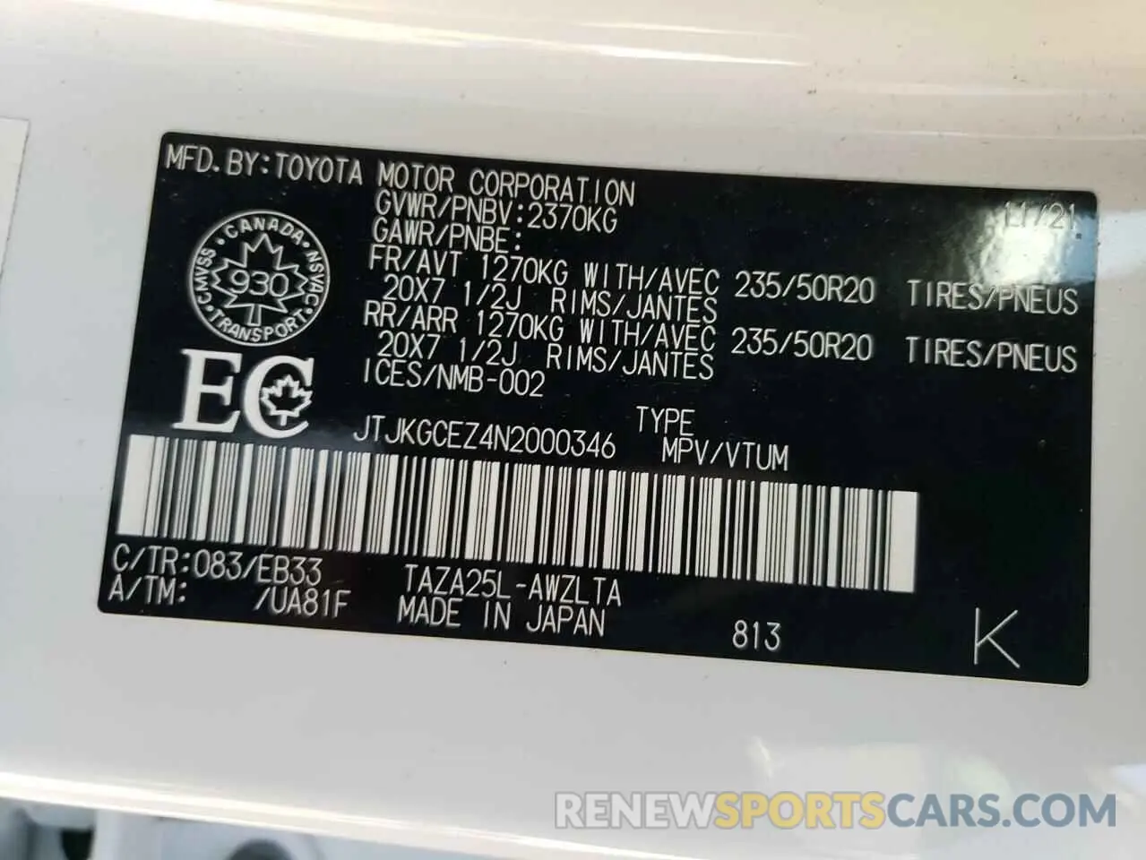13 Photograph of a damaged car JTJKGCEZ4N2000346 LEXUS NX 350 2022