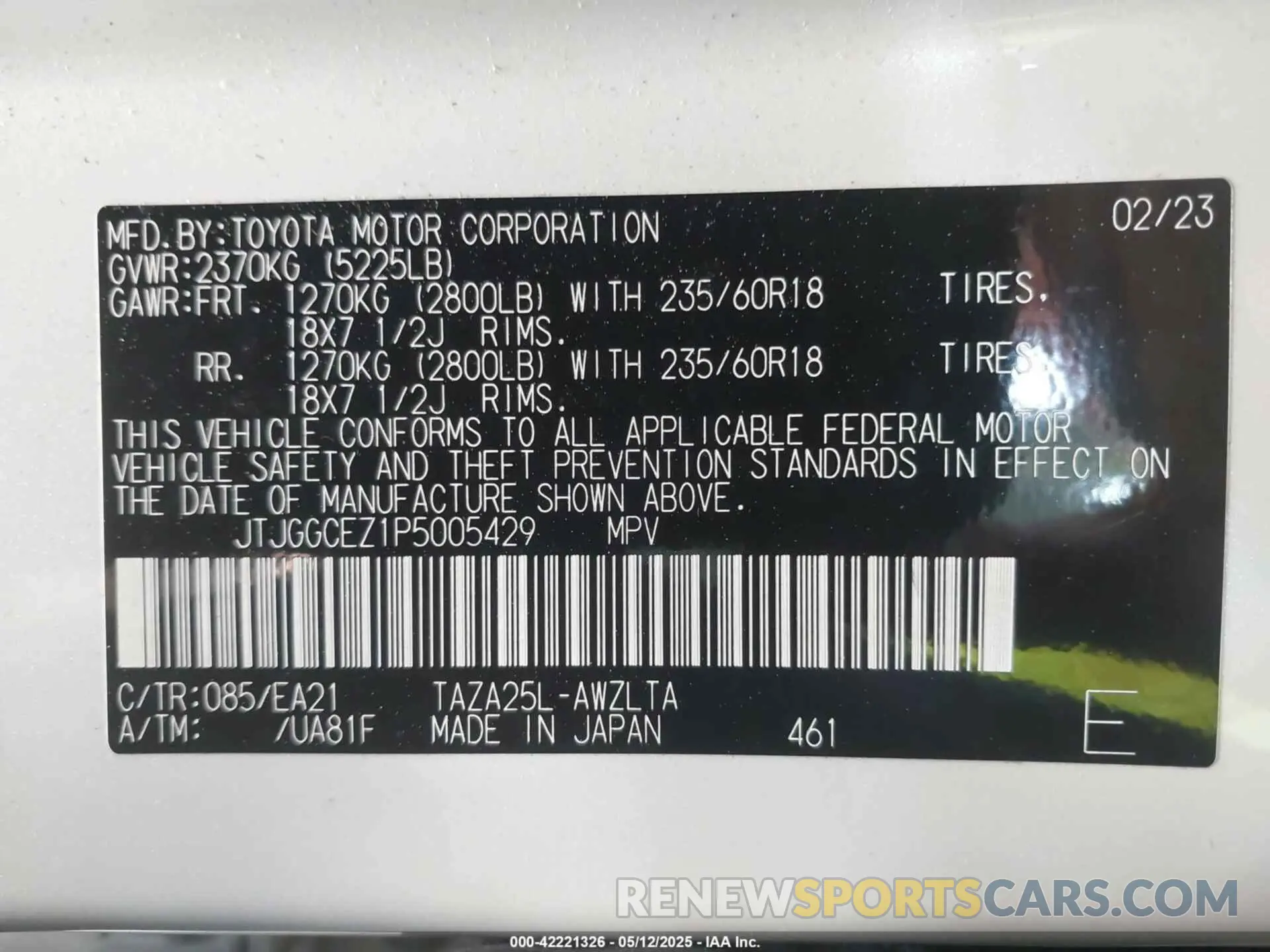 9 Фотография поврежденного автомобиля JTJGGCEZ1P5005429 LEXUS NX 350 2023