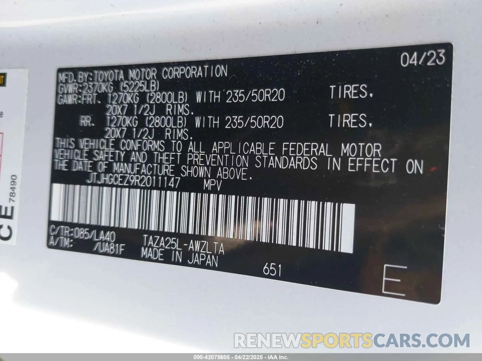 9 Фотография поврежденного автомобиля JTJHGCEZ9R2011147 LEXUS NX 350 2024