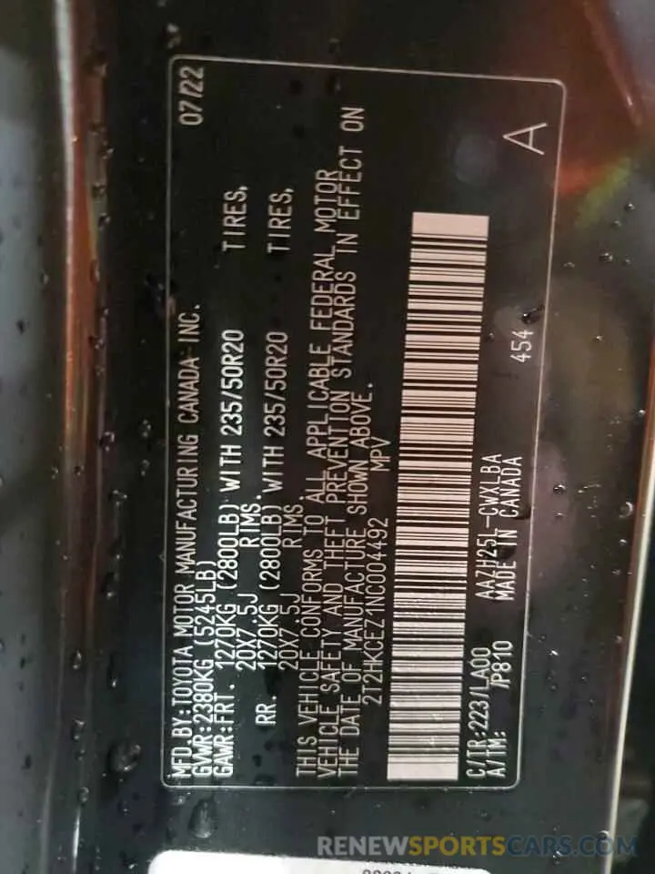 12 Фотография поврежденного автомобиля 2T2HKCEZ1NC004492 LEXUS NX 350H 2022