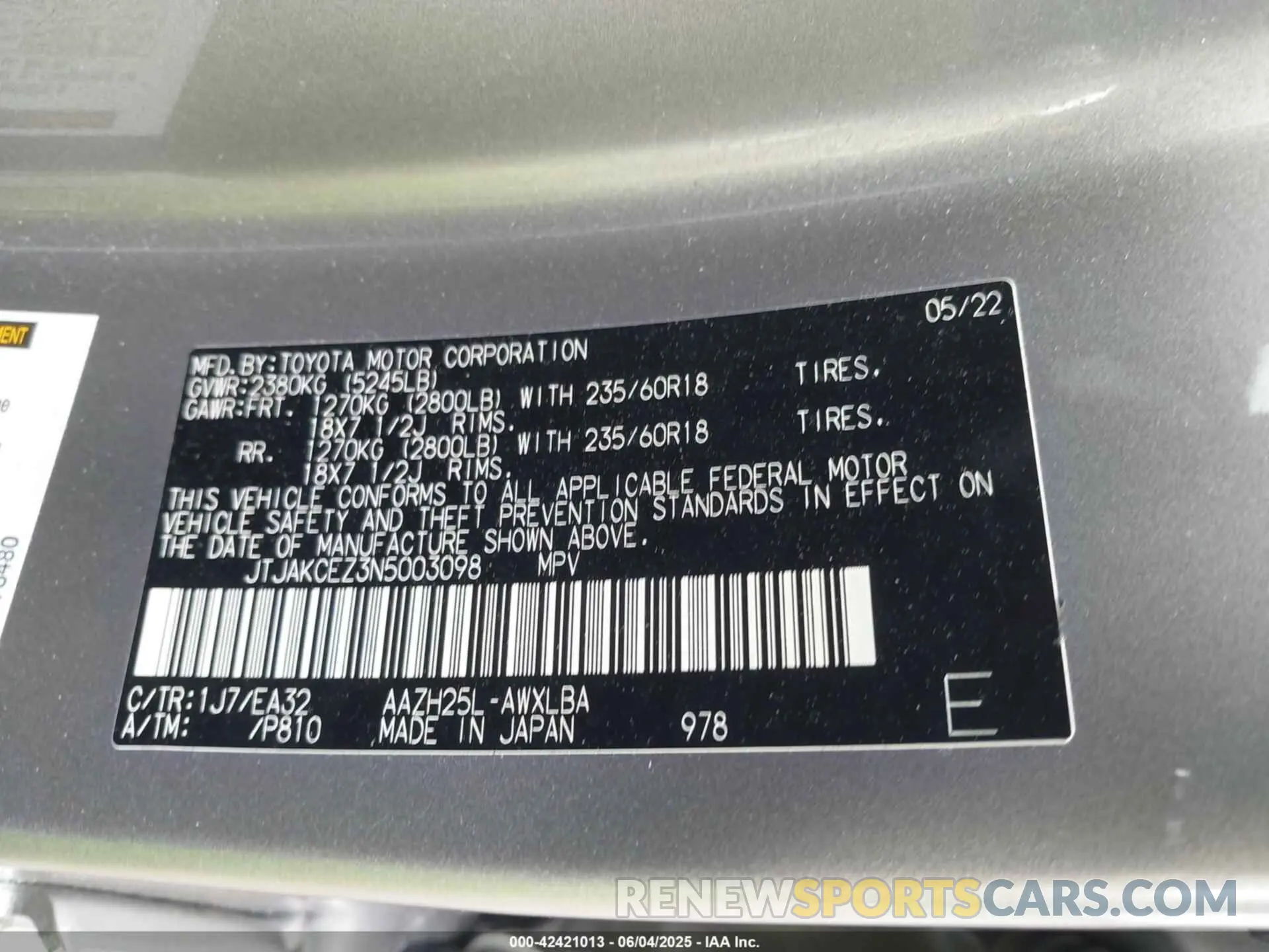 9 Фотография поврежденного автомобиля JTJAKCEZ3N5003098 LEXUS NX 350H 2022