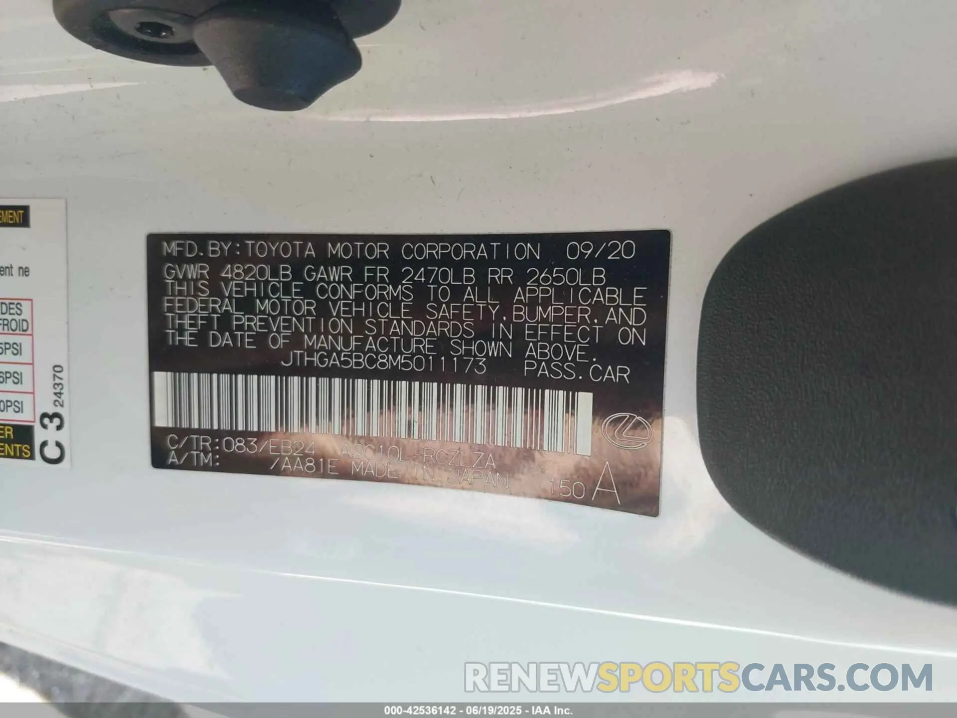 9 Photograph of a damaged car JTHGA5BC8M5011173 LEXUS RC 300 2021