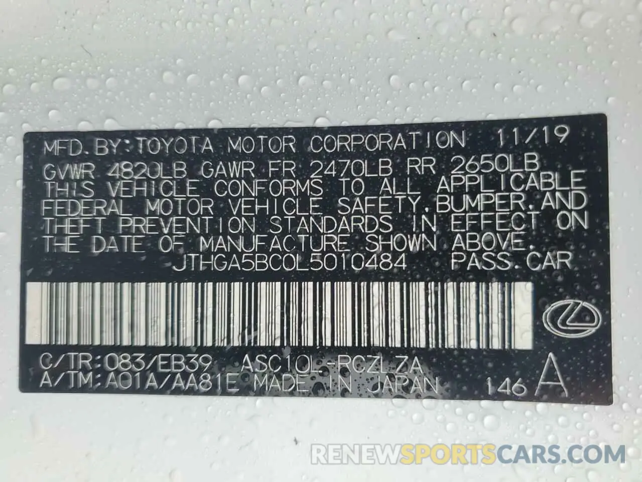 13 Фотография поврежденного автомобиля JTHGA5BC0L5010484 LEXUS RC 300 F S 2020