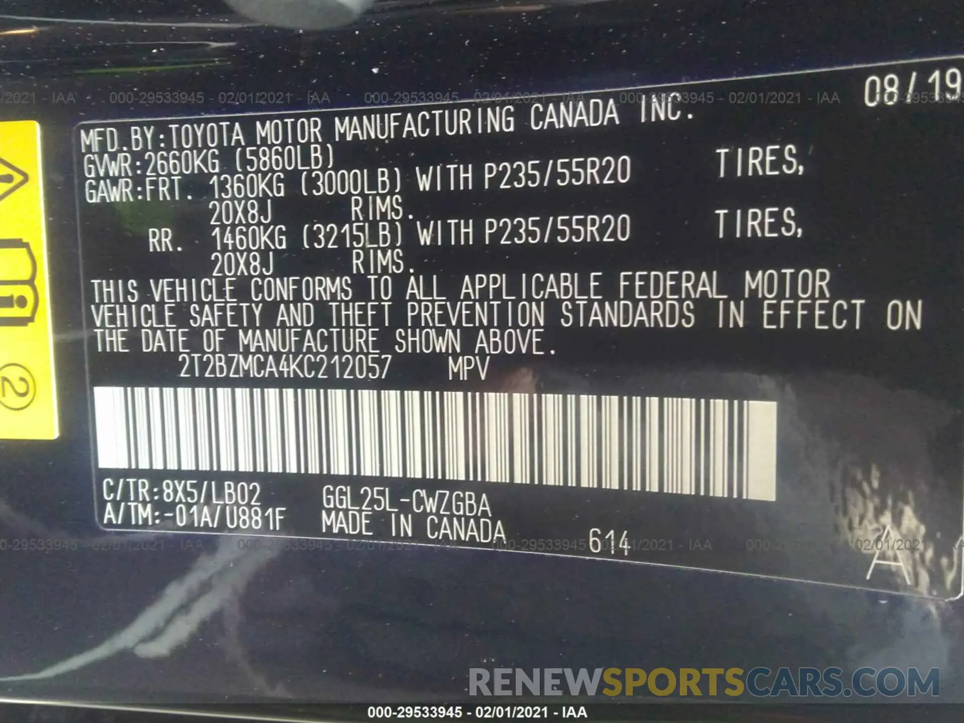 9 Photograph of a damaged car 2T2BZMCA4KC212057 LEXUS RX 2019