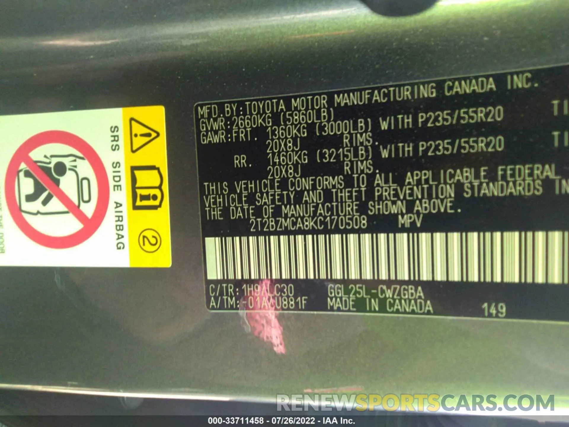 9 Photograph of a damaged car 2T2BZMCA8KC170508 LEXUS RX 2019