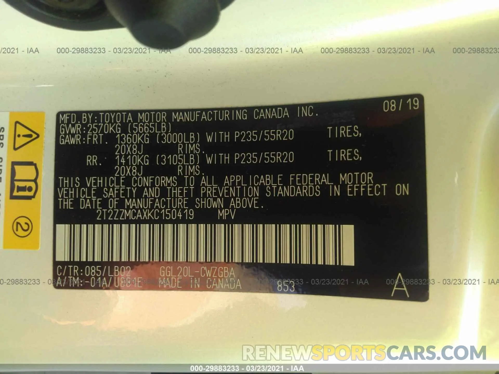9 Photograph of a damaged car 2T2ZZMCAXKC150419 LEXUS RX 2019