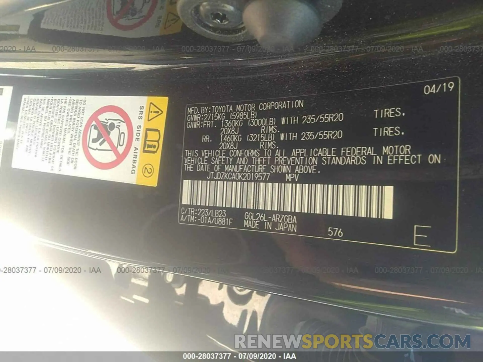 9 Photograph of a damaged car JTJDZKCA0K2019577 LEXUS RX 2019