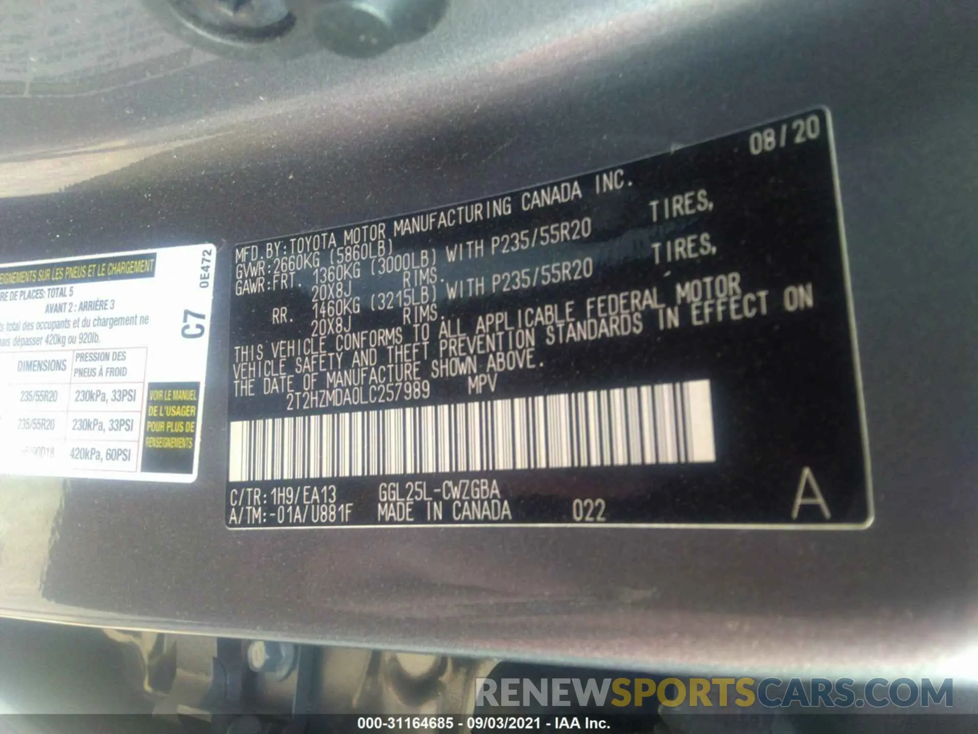 9 Фотография поврежденного автомобиля 2T2HZMDA0LC257989 LEXUS RX 2020