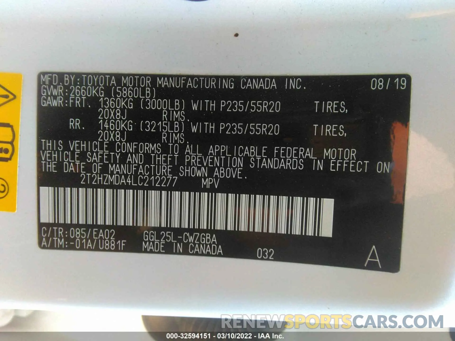 9 Photograph of a damaged car 2T2HZMDA4LC212277 LEXUS RX 2020