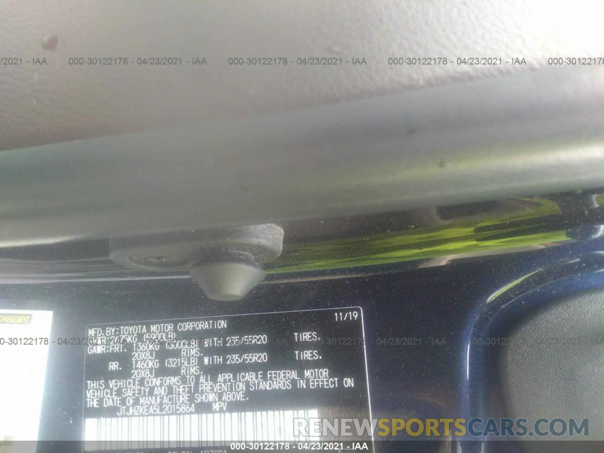 9 Photograph of a damaged car JTJHZKEA5L2015864 LEXUS RX 2020