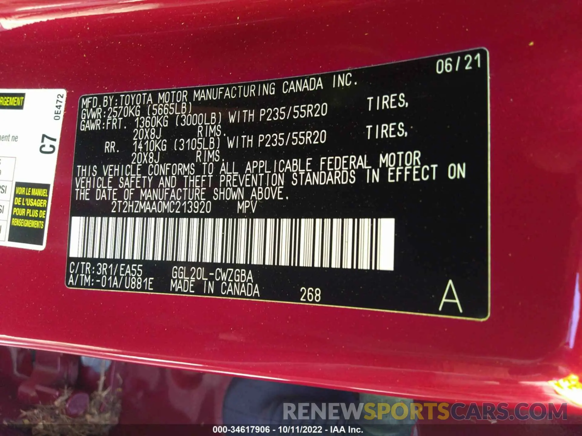9 Фотография поврежденного автомобиля 2T2HZMAA0MC213920 LEXUS RX 2021