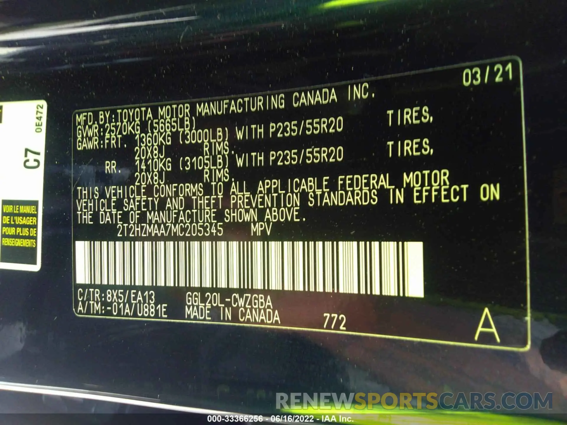 9 Фотография поврежденного автомобиля 2T2HZMAA7MC205345 LEXUS RX 2021