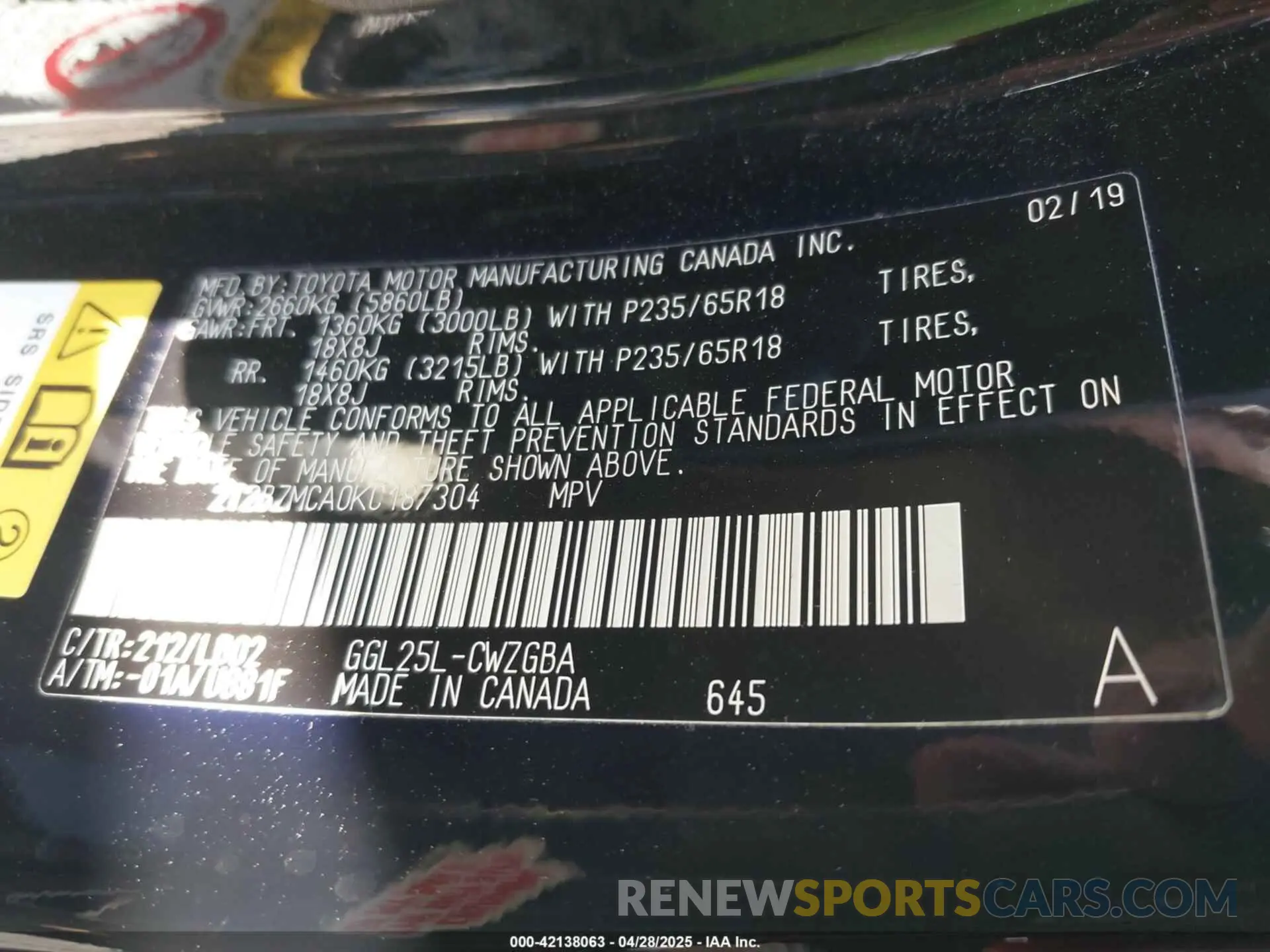 9 Фотография поврежденного автомобиля 2T2BZMCA0KC187304 LEXUS RX 350 2019
