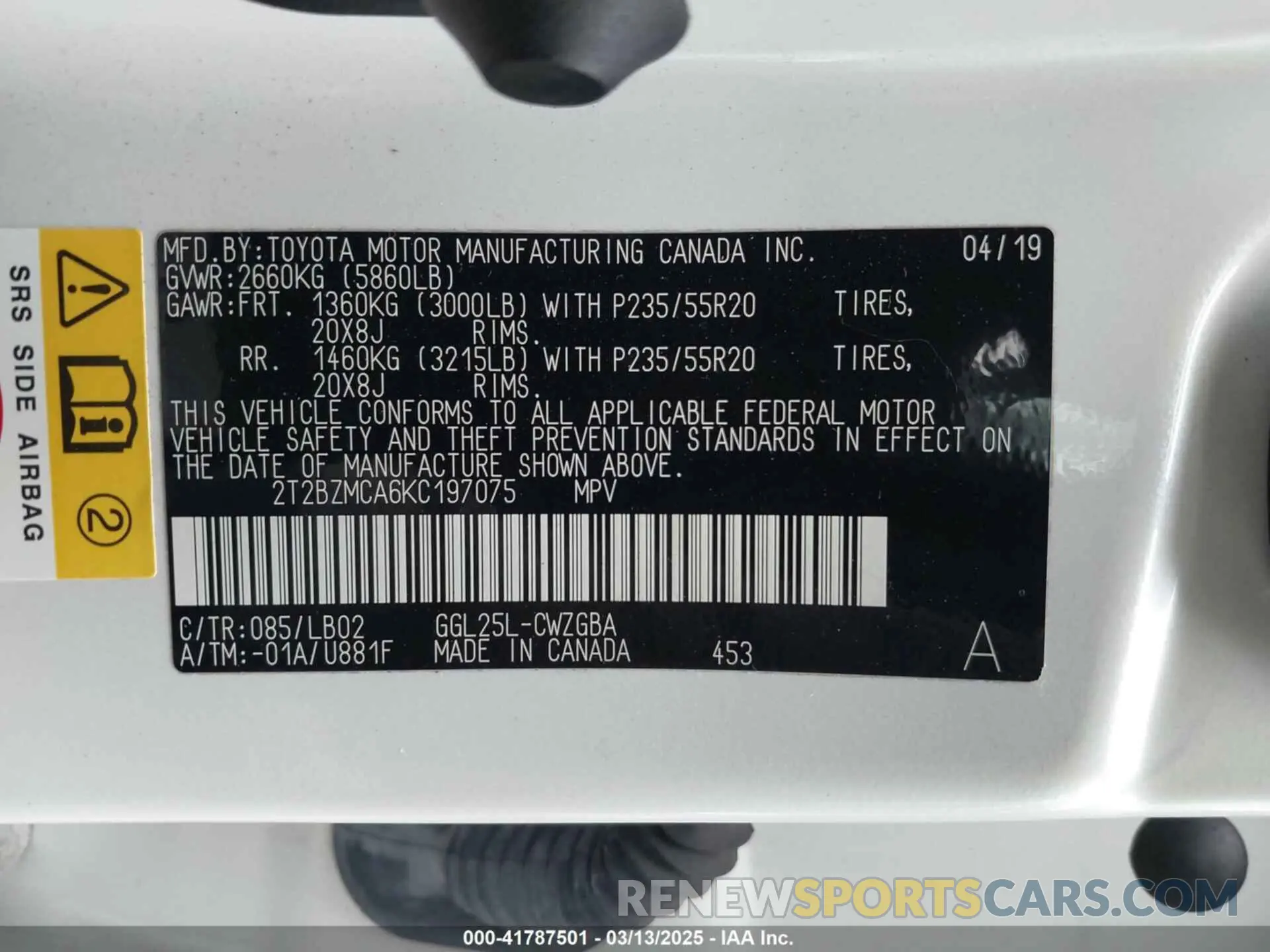 9 Фотография поврежденного автомобиля 2T2BZMCA6KC197075 LEXUS RX 350 2019