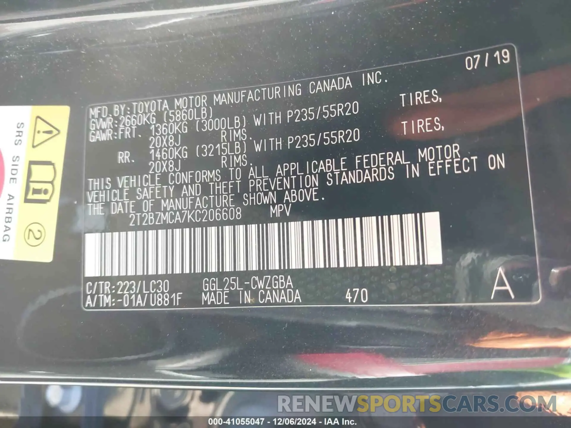 9 Photograph of a damaged car 2T2BZMCA7KC206608 LEXUS RX 350 2019