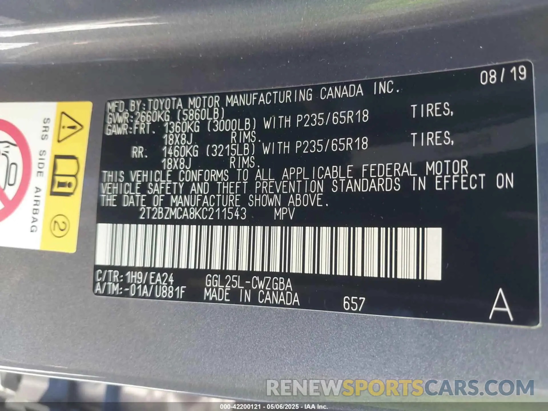 9 Photograph of a damaged car 2T2BZMCA8KC211543 LEXUS RX 350 2019
