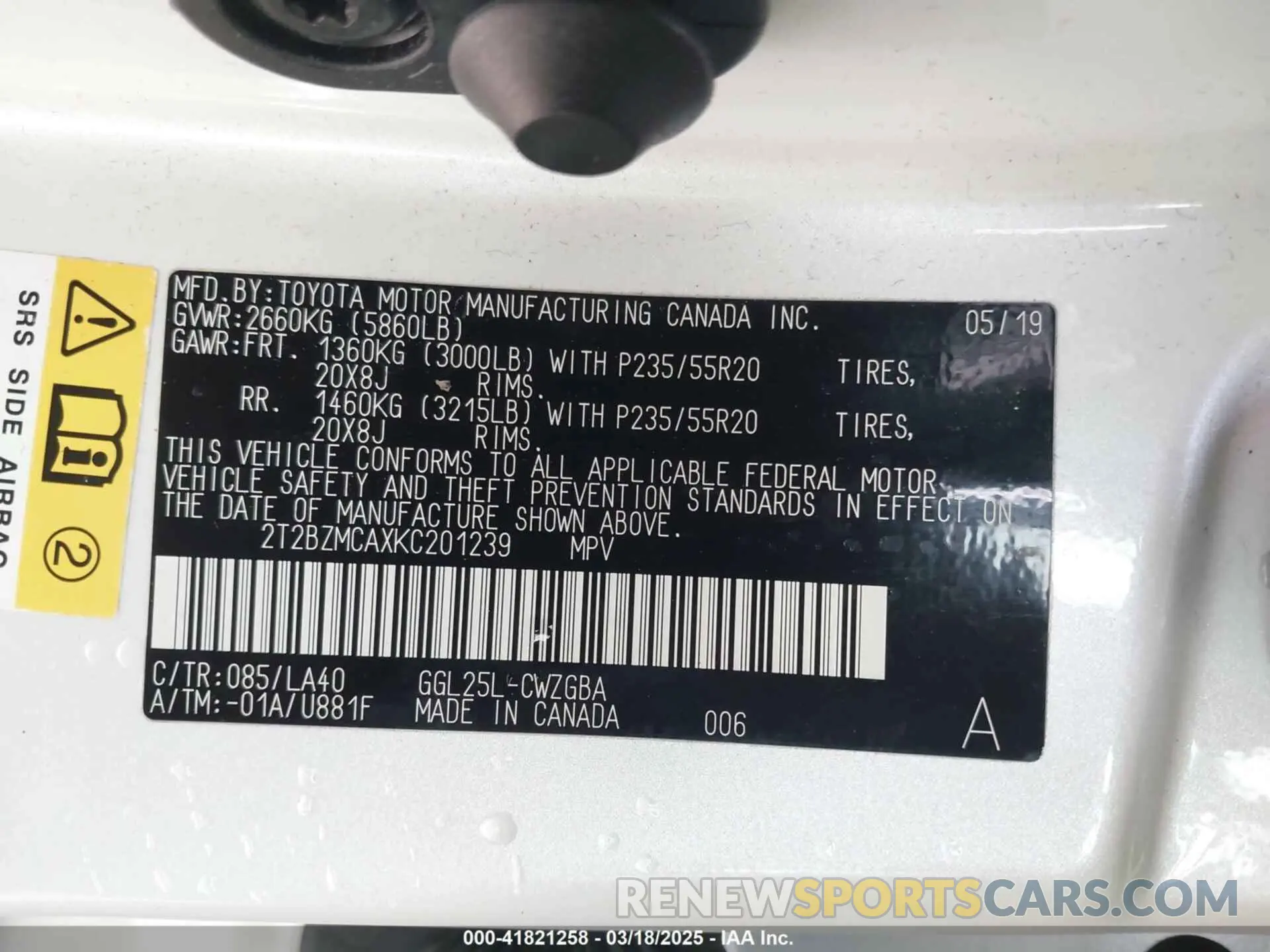 9 Фотография поврежденного автомобиля 2T2BZMCAXKC201239 LEXUS RX 350 2019