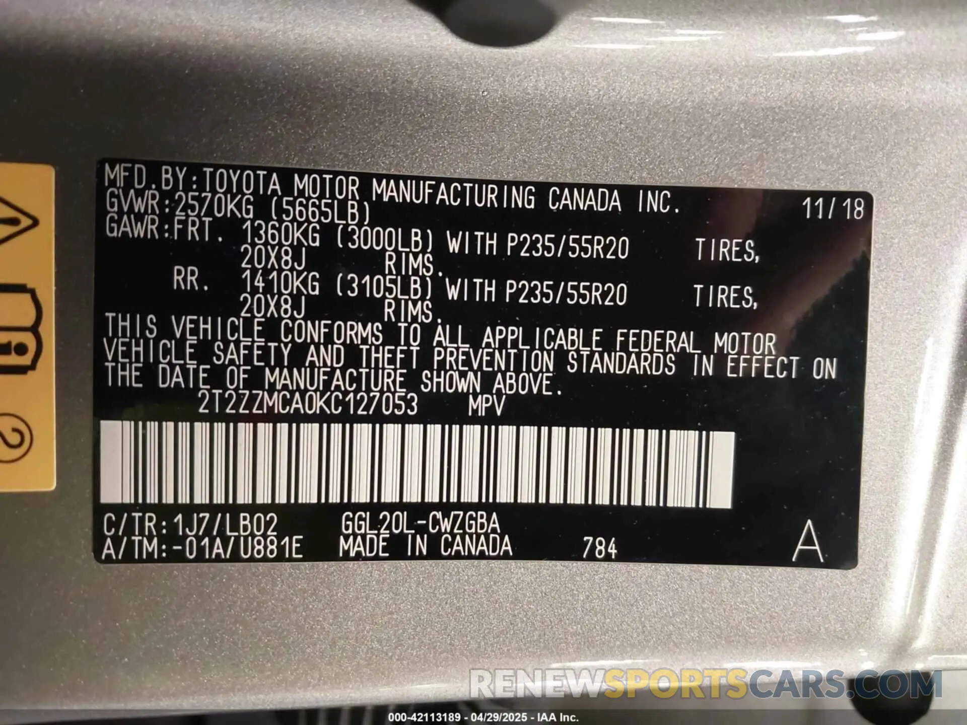9 Фотография поврежденного автомобиля 2T2ZZMCA0KC127053 LEXUS RX 350 2019