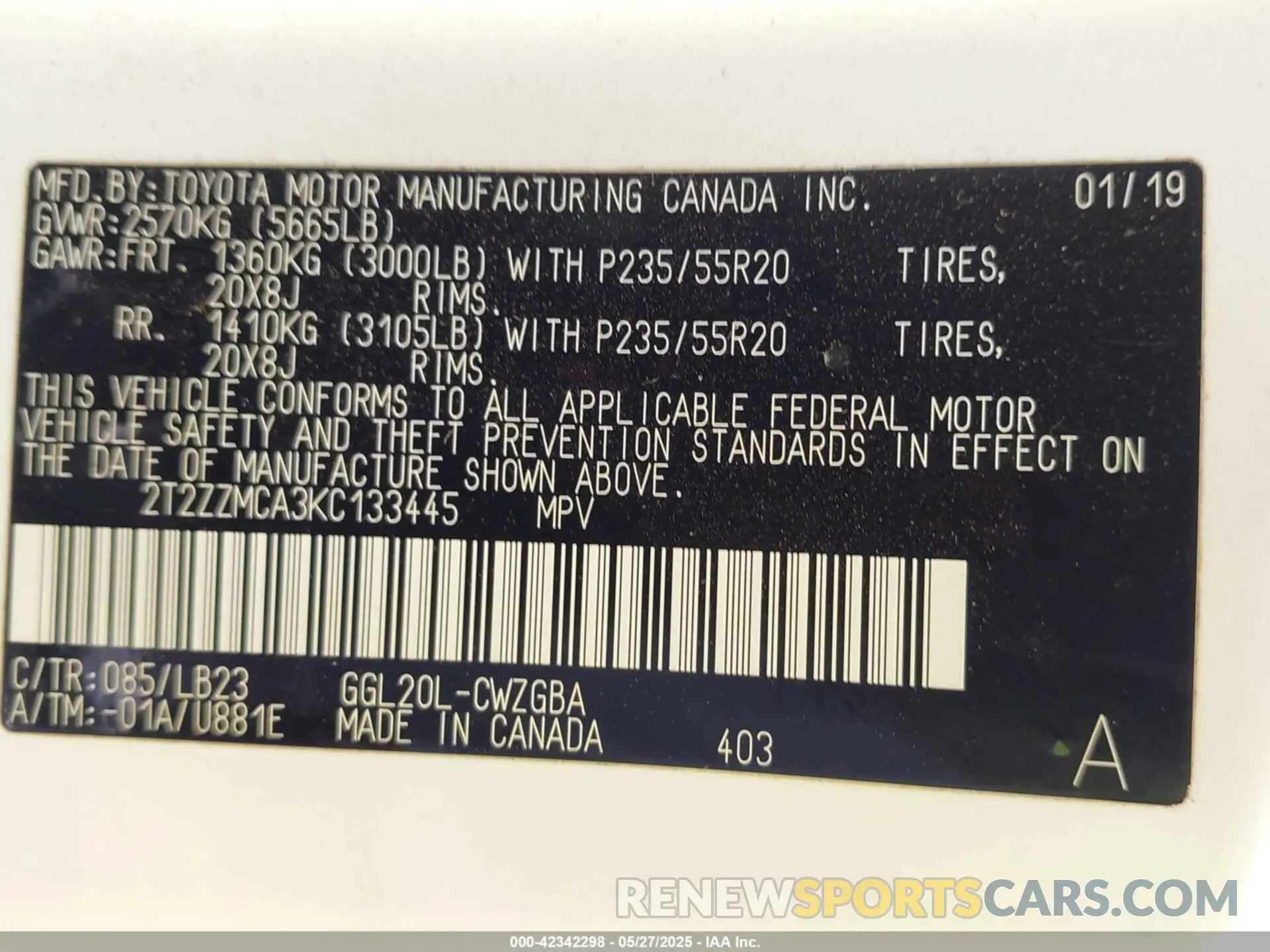 9 Фотография поврежденного автомобиля 2T2ZZMCA3KC133445 LEXUS RX 350 2019