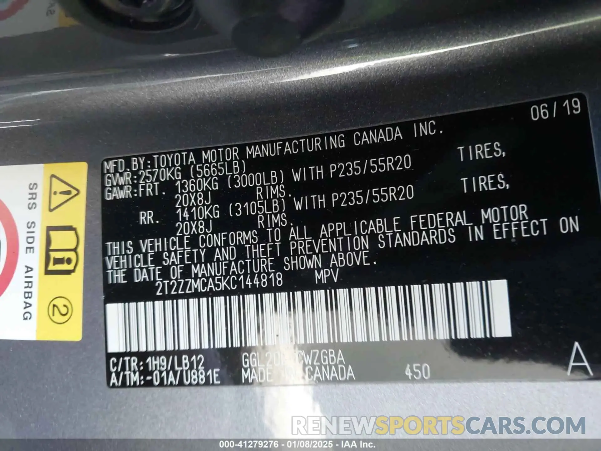 9 Photograph of a damaged car 2T2ZZMCA5KC144818 LEXUS RX 350 2019