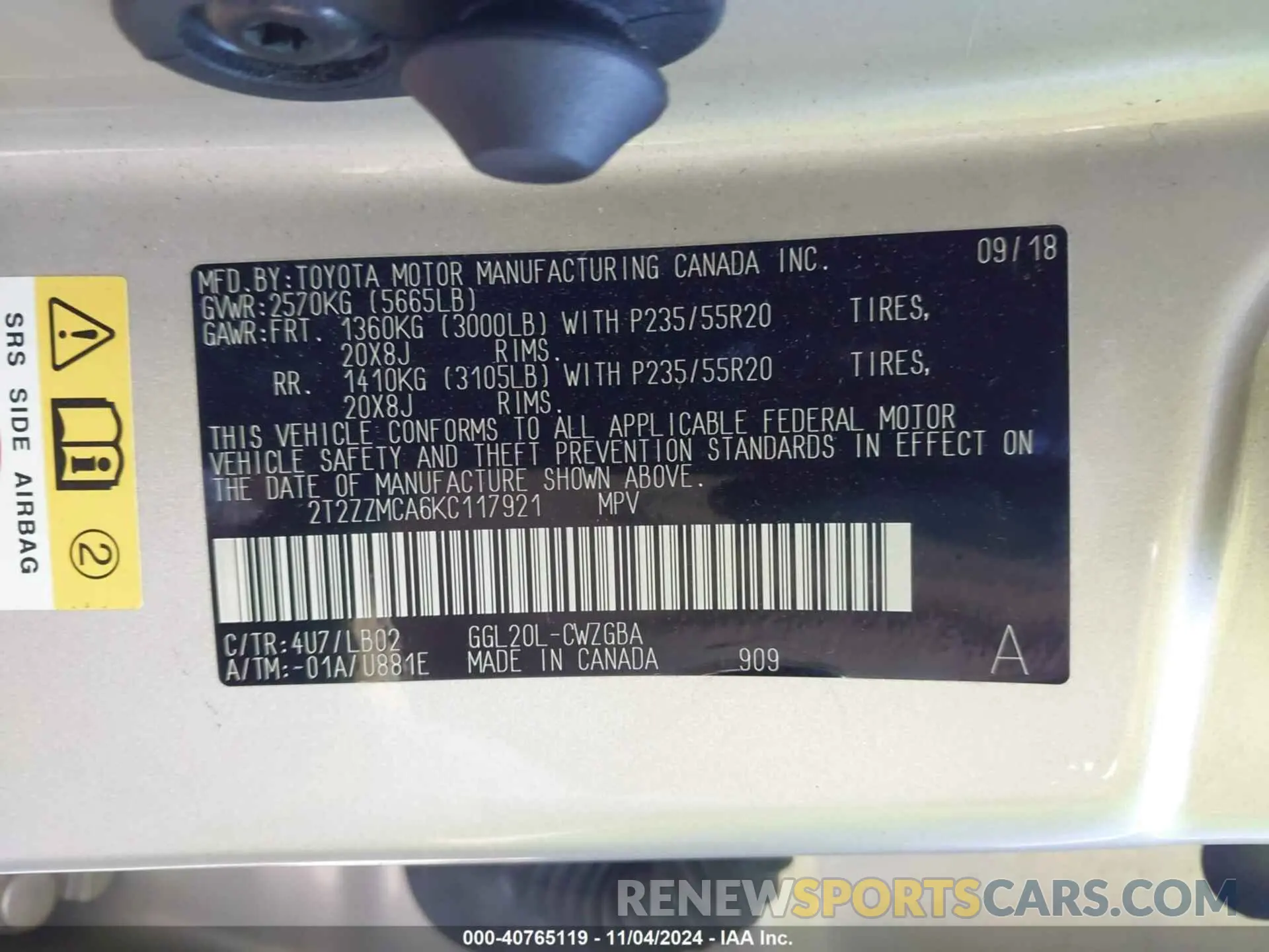 9 Photograph of a damaged car 2T2ZZMCA6KC117921 LEXUS RX 350 2019