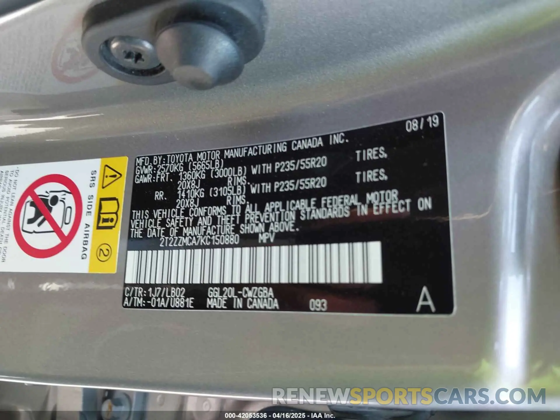 9 Photograph of a damaged car 2T2ZZMCA7KC150880 LEXUS RX 350 2019