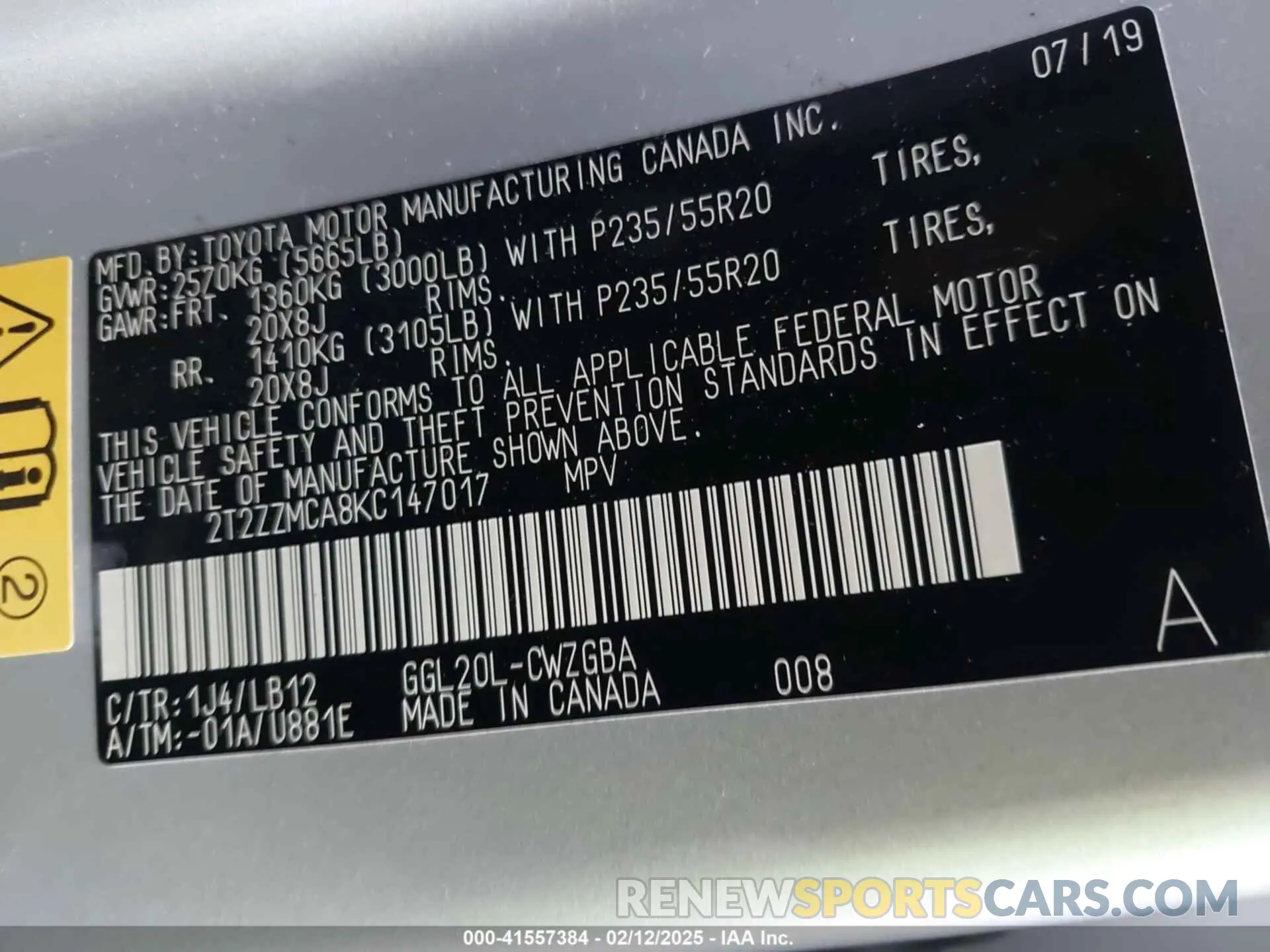 9 Фотография поврежденного автомобиля 2T2ZZMCA8KC147017 LEXUS RX 350 2019