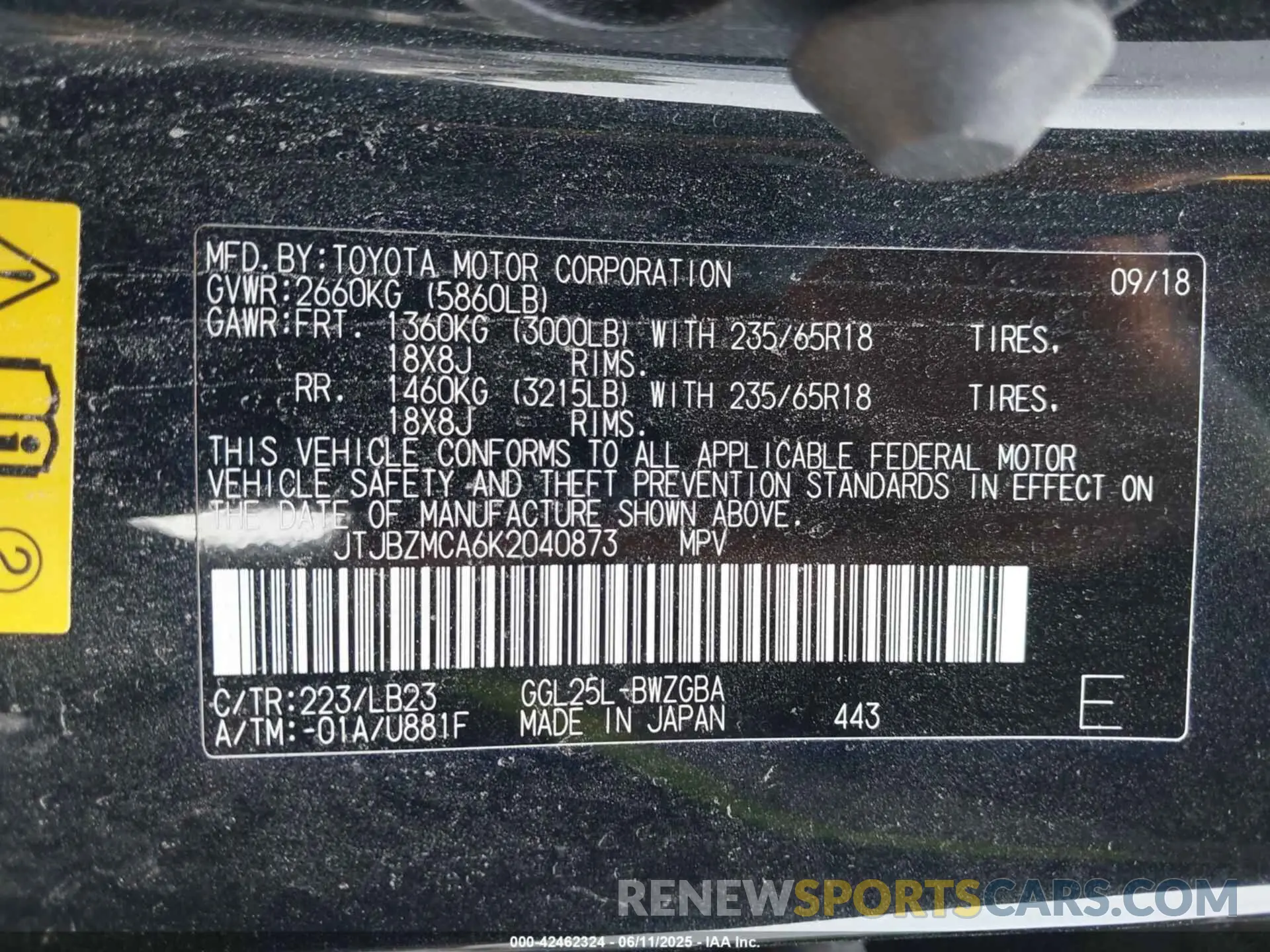 9 Photograph of a damaged car JTJBZMCA6K2040873 LEXUS RX 350 2019