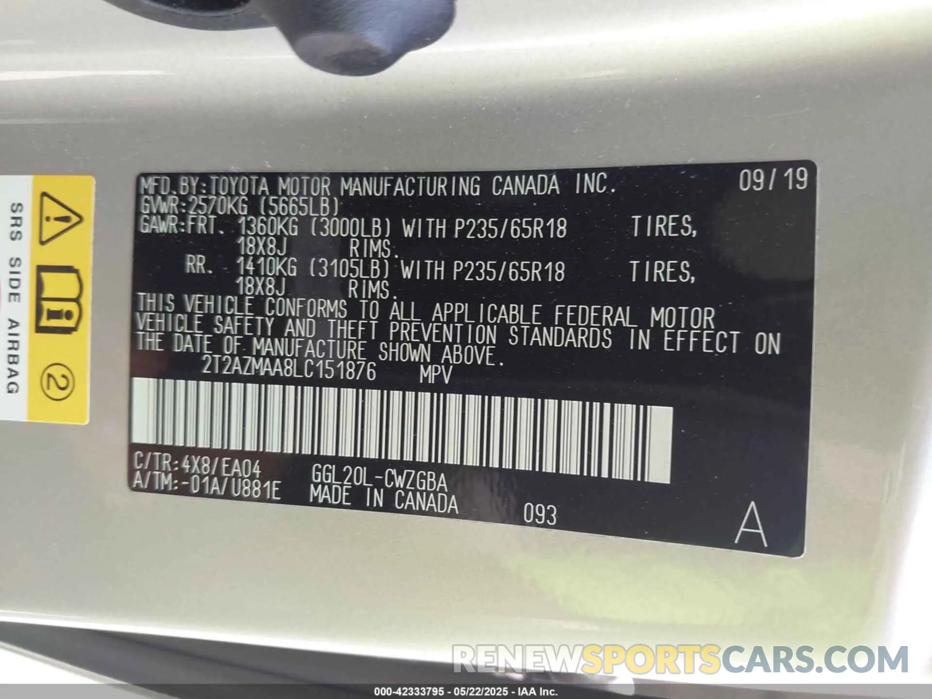 9 Фотография поврежденного автомобиля 2T2AZMAA8LC151876 LEXUS RX 350 2020