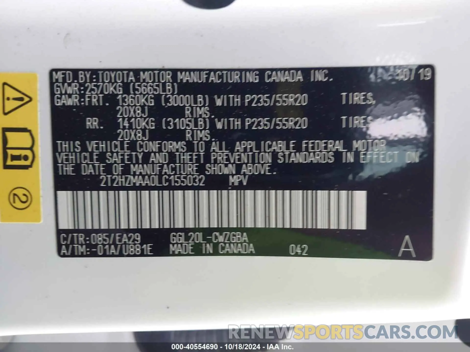 9 Photograph of a damaged car 2T2HZMAA0LC155032 LEXUS RX 350 2020