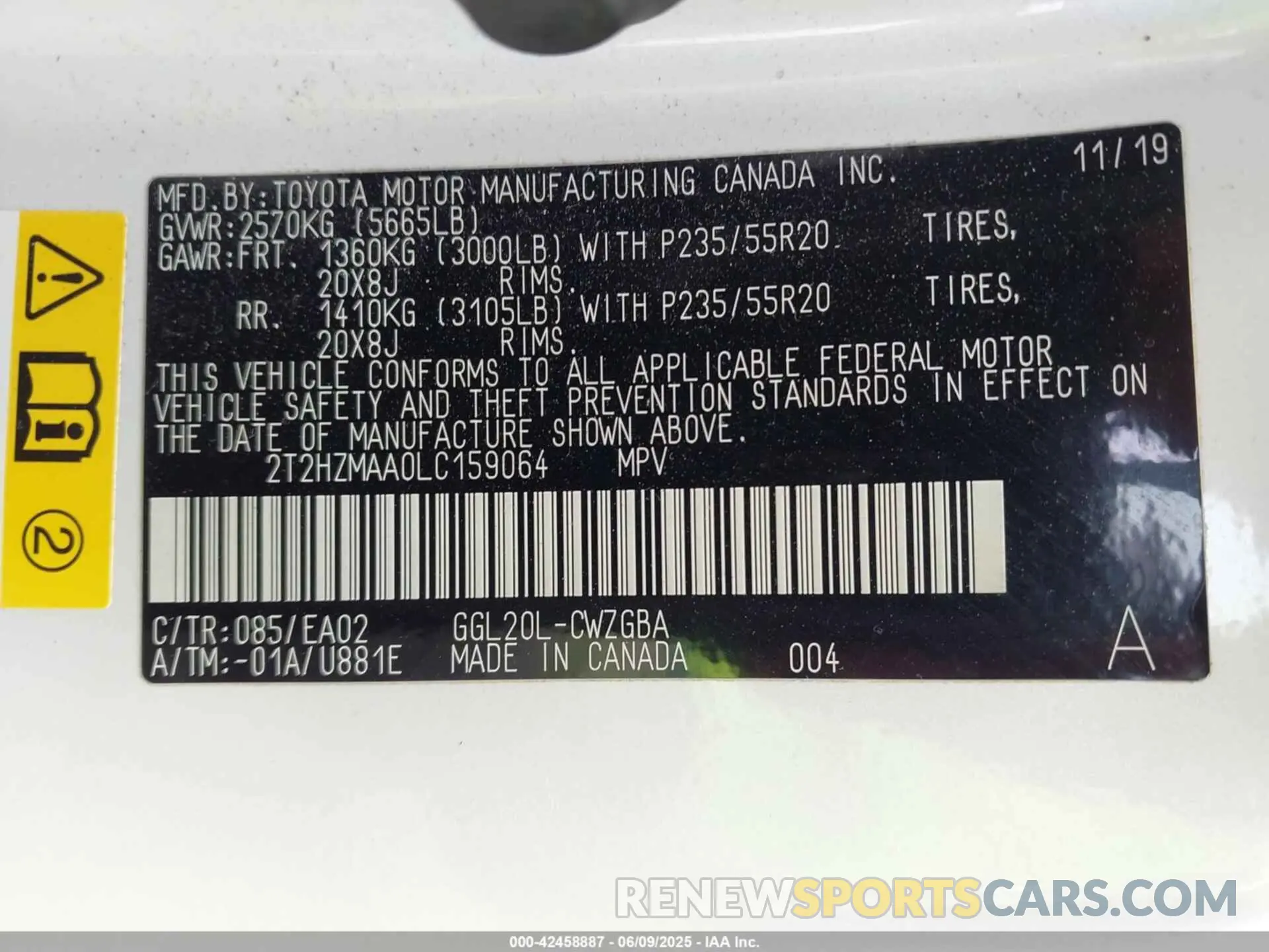 9 Photograph of a damaged car 2T2HZMAA0LC159064 LEXUS RX 350 2020
