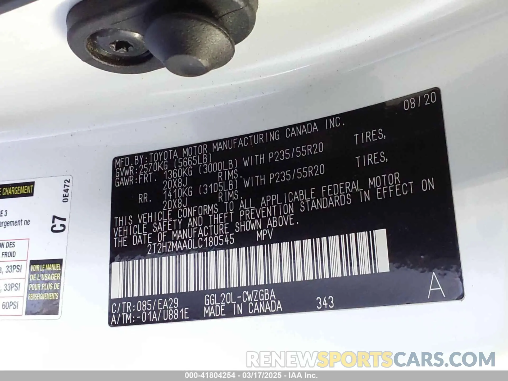 9 Фотография поврежденного автомобиля 2T2HZMAA0LC180545 LEXUS RX 350 2020
