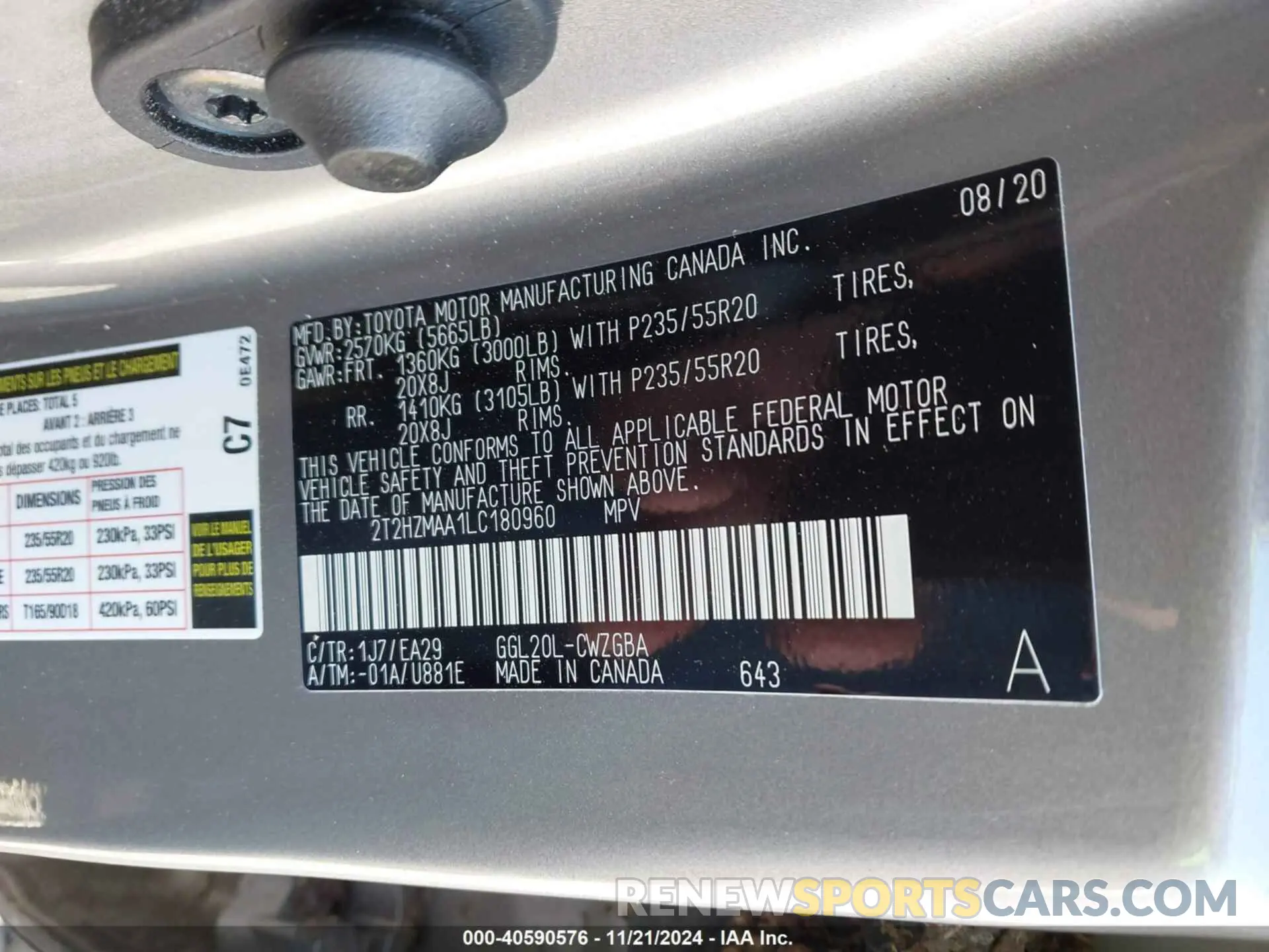 9 Фотография поврежденного автомобиля 2T2HZMAA1LC180960 LEXUS RX 350 2020