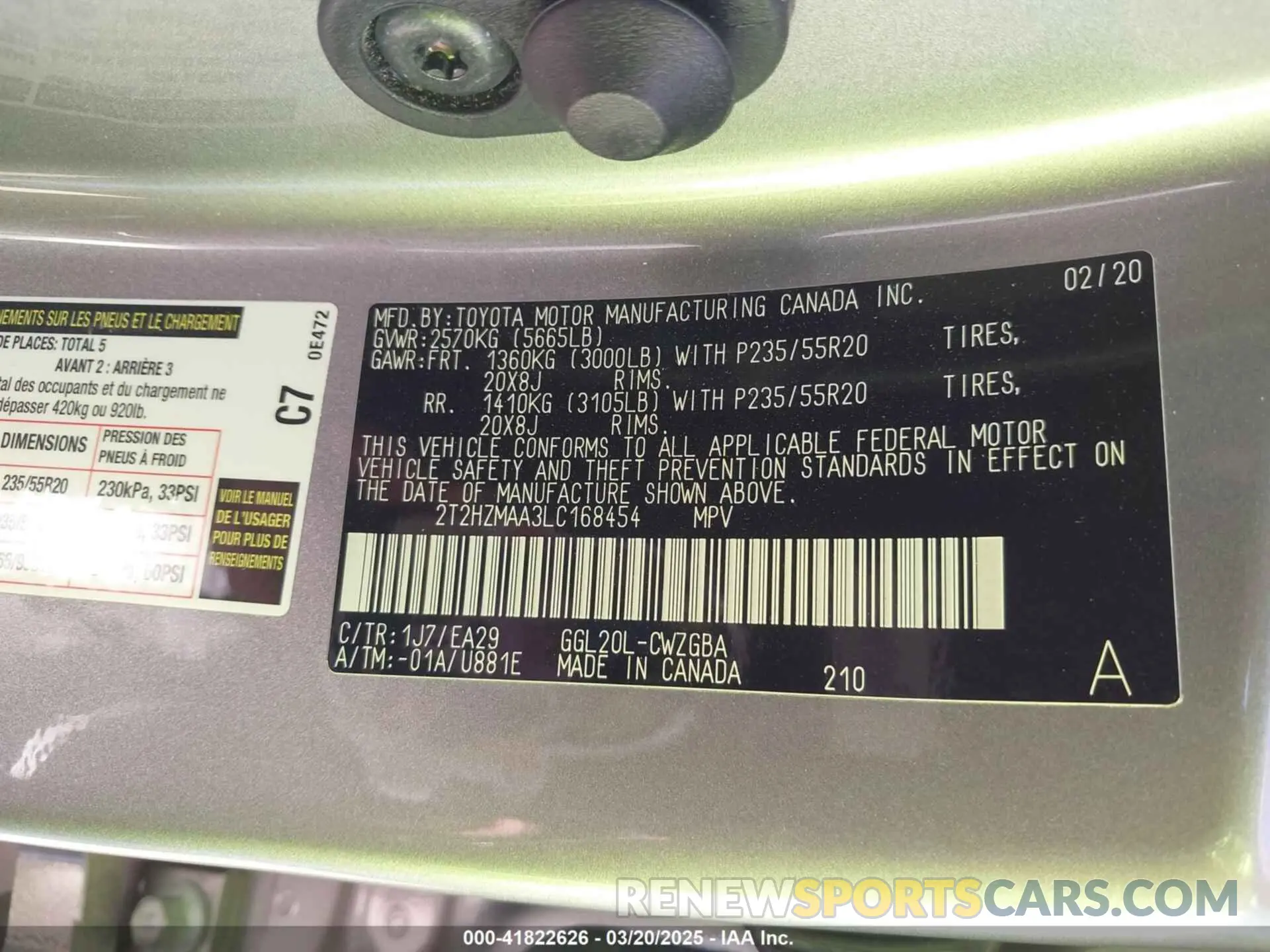 9 Фотография поврежденного автомобиля 2T2HZMAA3LC168454 LEXUS RX 350 2020