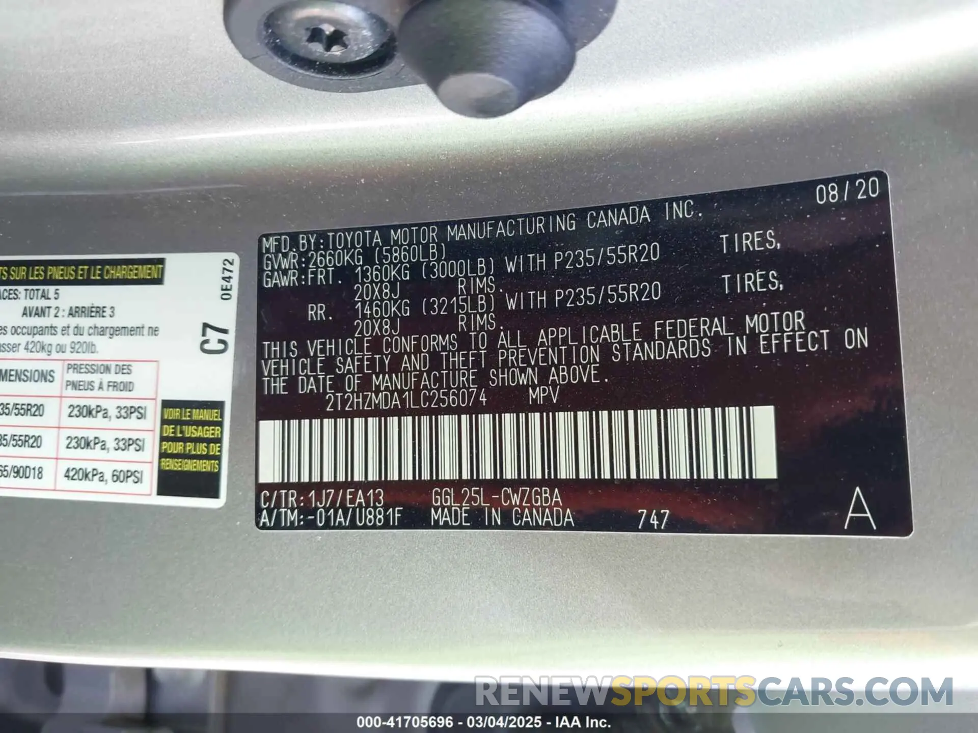 9 Фотография поврежденного автомобиля 2T2HZMDA1LC256074 LEXUS RX 350 2020