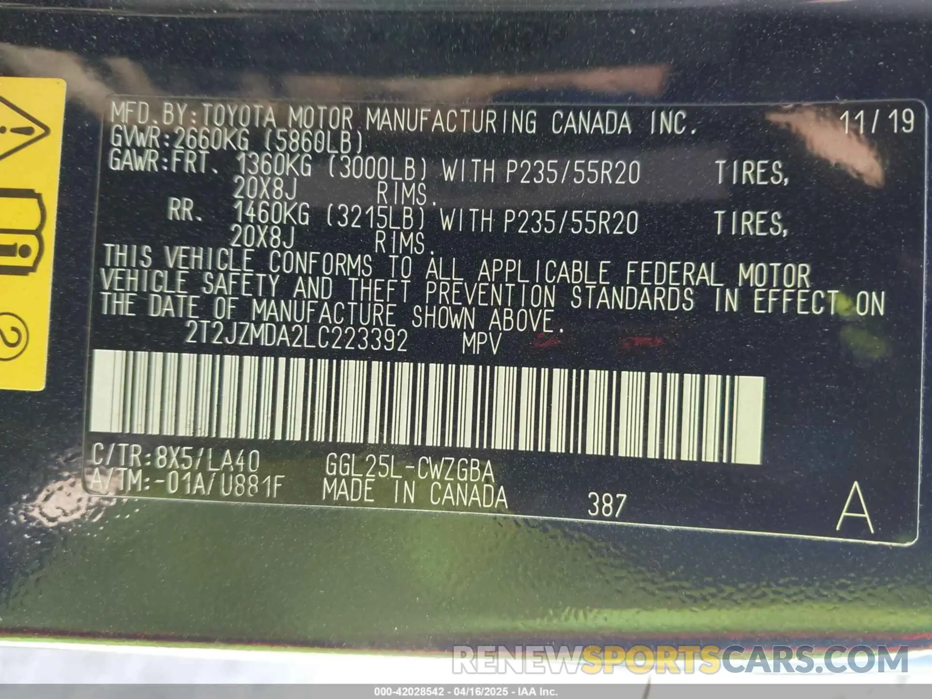 9 Фотография поврежденного автомобиля 2T2JZMDA2LC223392 LEXUS RX 350 2020