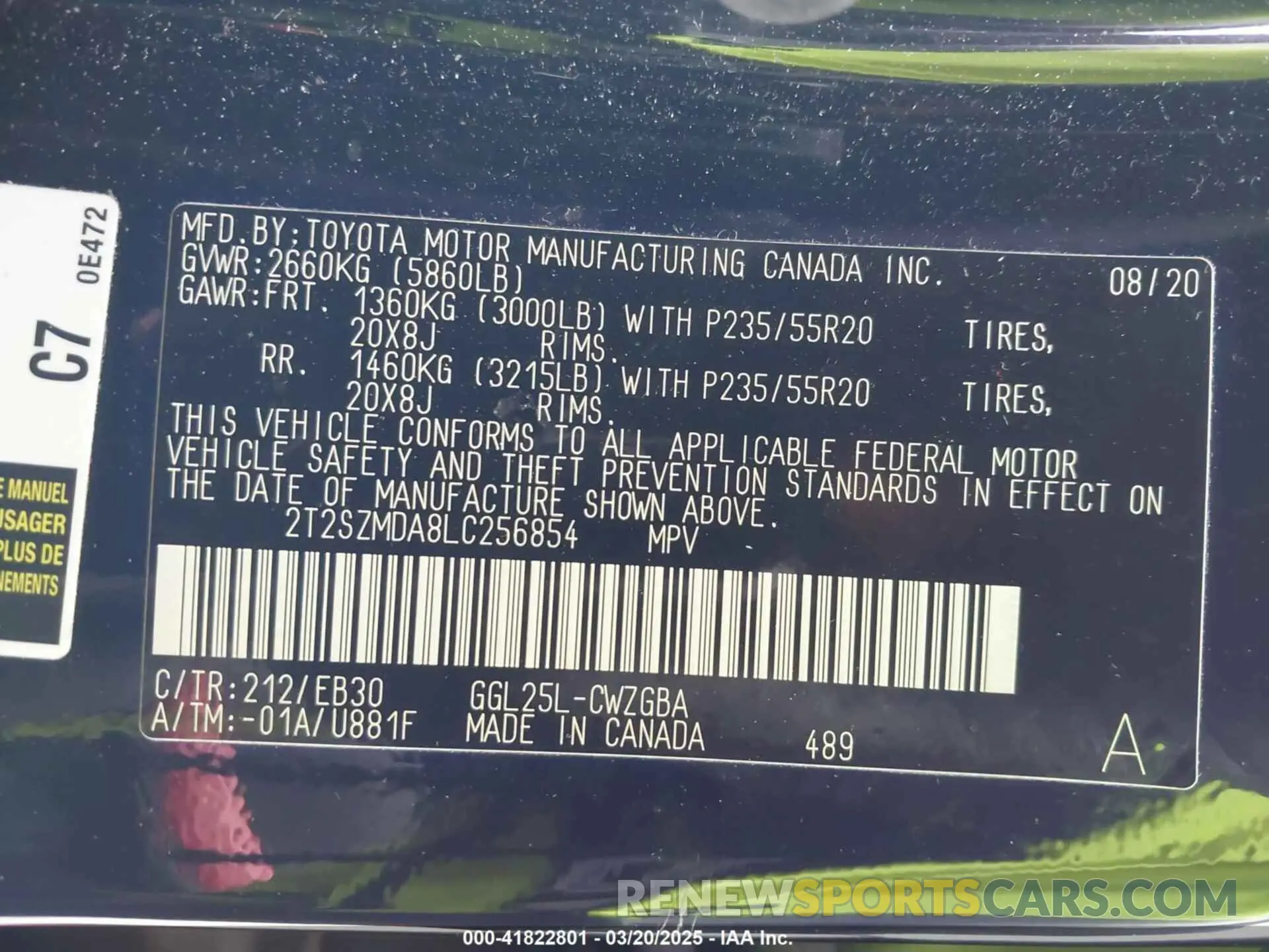 9 Фотография поврежденного автомобиля 2T2SZMDA8LC256854 LEXUS RX 350 2020