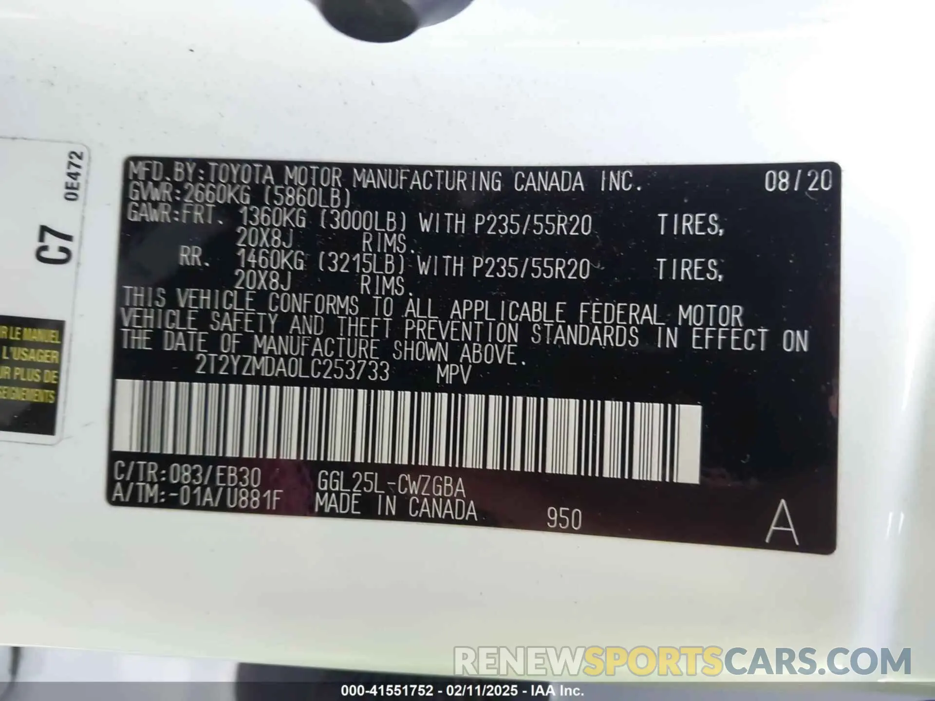 9 Photograph of a damaged car 2T2YZMDA0LC253733 LEXUS RX 350 2020