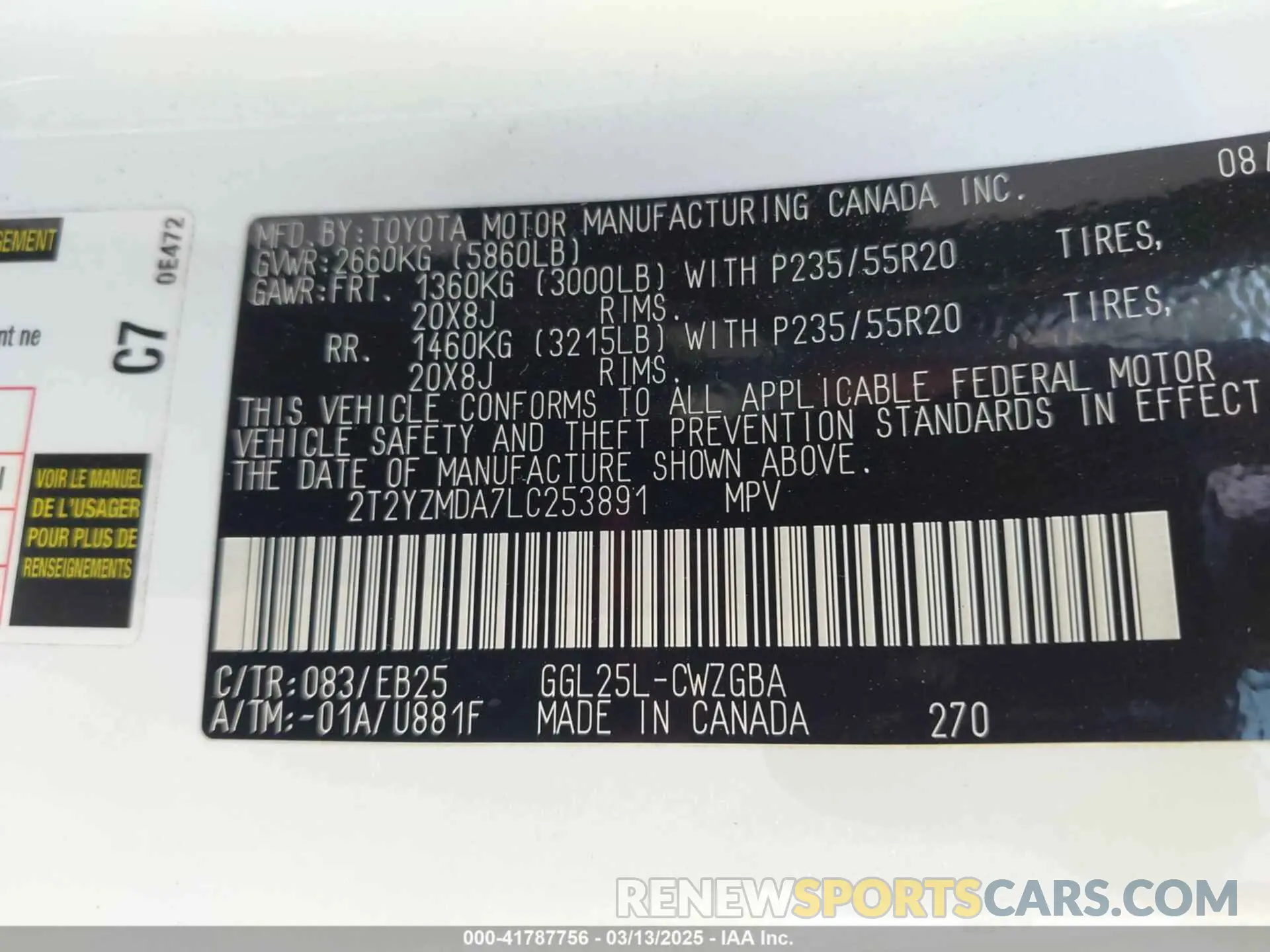 9 Фотография поврежденного автомобиля 2T2YZMDA7LC253891 LEXUS RX 350 2020