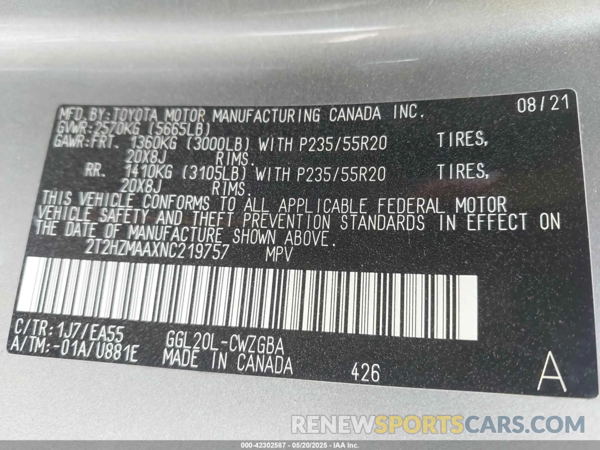 9 Фотография поврежденного автомобиля 2T2HZMAAXNC219757 LEXUS RX 350 2022