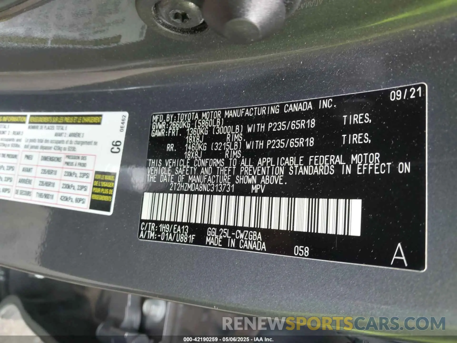 9 Фотография поврежденного автомобиля 2T2HZMDA8NC313731 LEXUS RX 350 2022