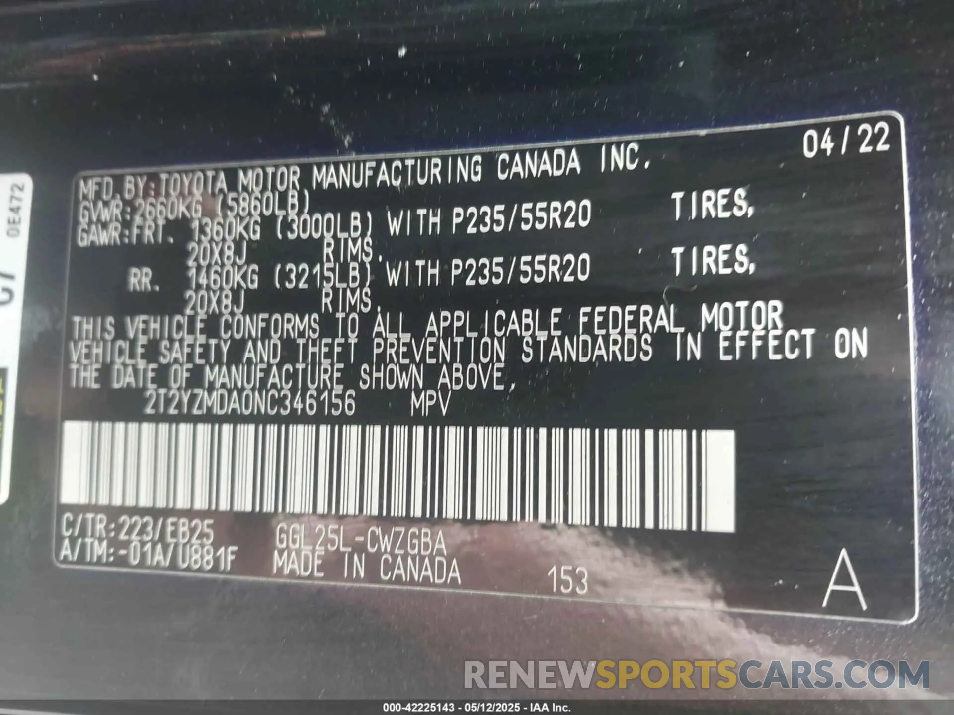 9 Фотография поврежденного автомобиля 2T2YZMDA0NC346156 LEXUS RX 350 2022