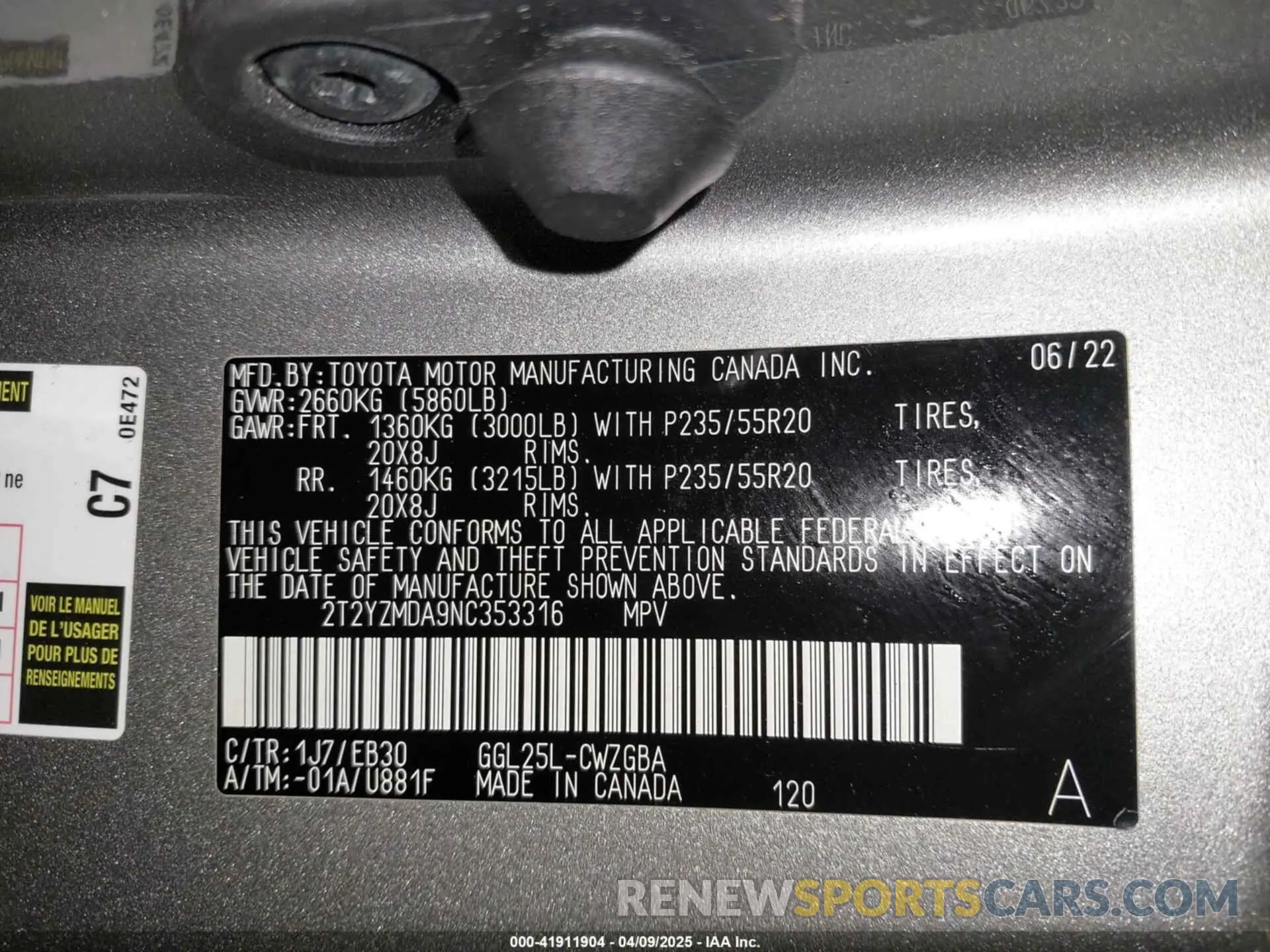 9 Фотография поврежденного автомобиля 2T2YZMDA9NC353316 LEXUS RX 350 2022